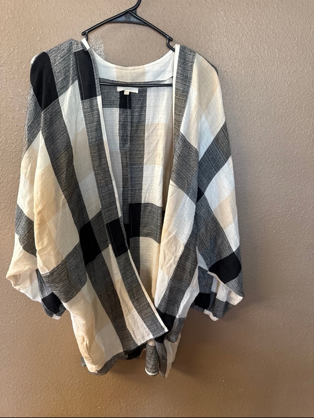 Black & White Plaid Open Front Kimono 100% cotton